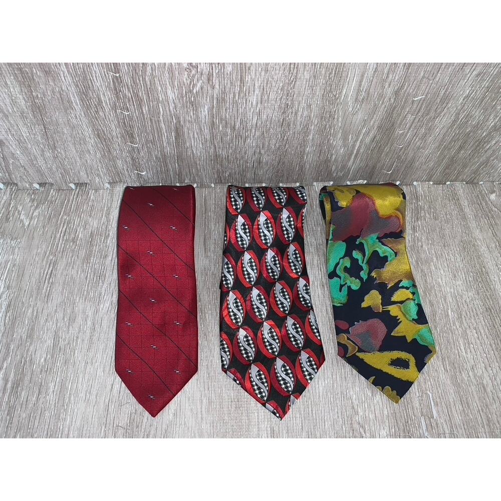 Vintage Necktie Set 3pc Geometric Artistic Design Men's Multicolor